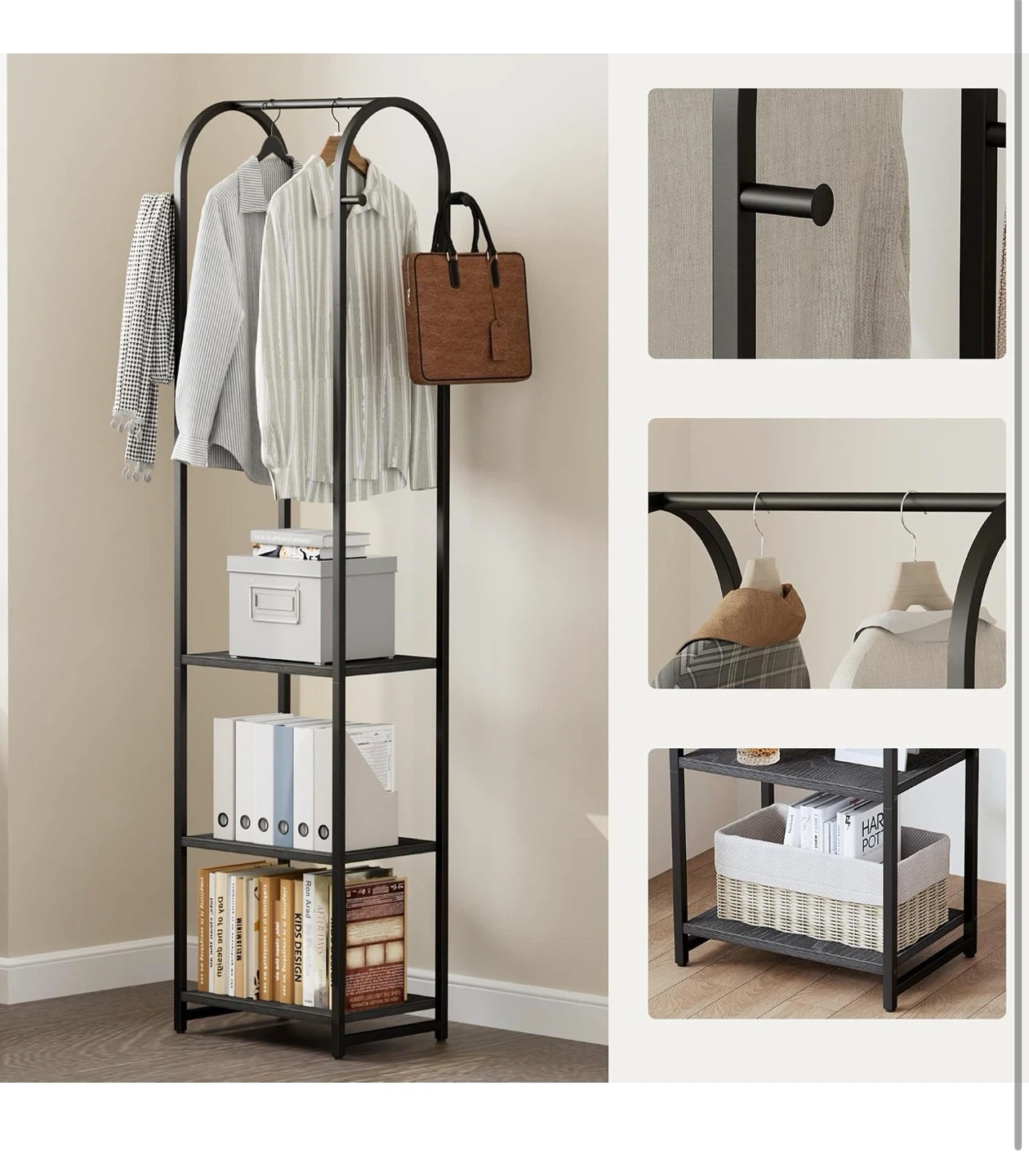 Black Metal Garment Rack with Shelves CR30 - photo 4