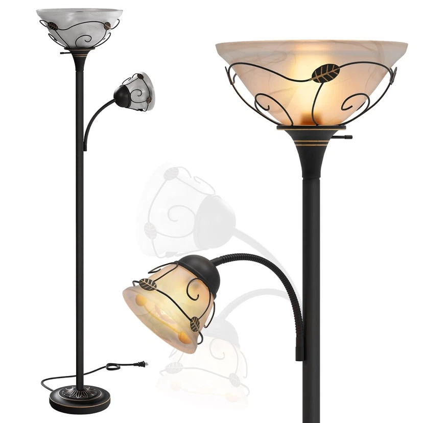 Dual Head Floor Lamp with Adjustable Reading Light