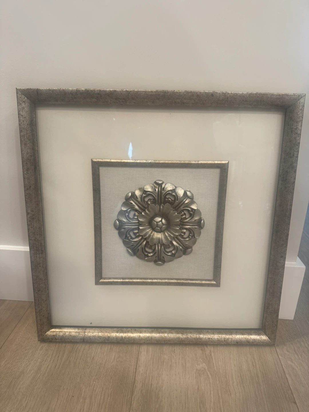 Framed Wall Art with Floral Medallion