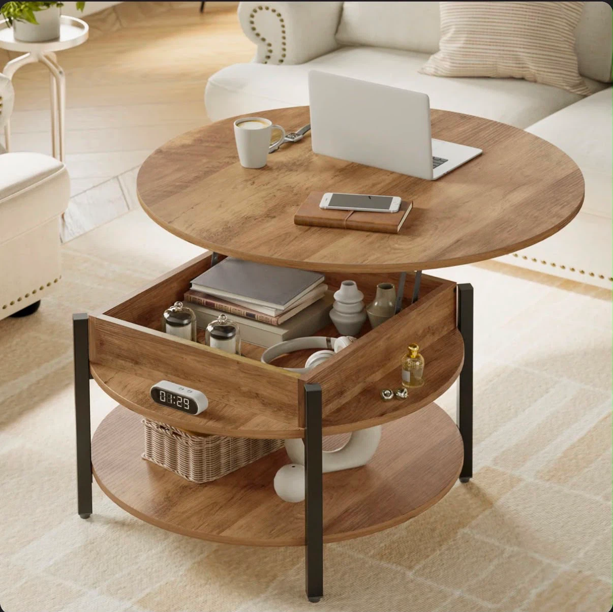 Round Lift-Top Coffee Table with Storage - photo 4