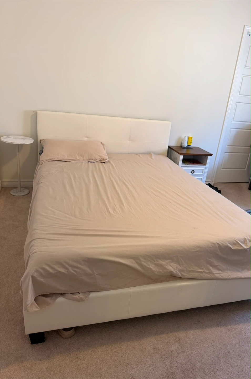 White Faux Leather Platform Bed Frame