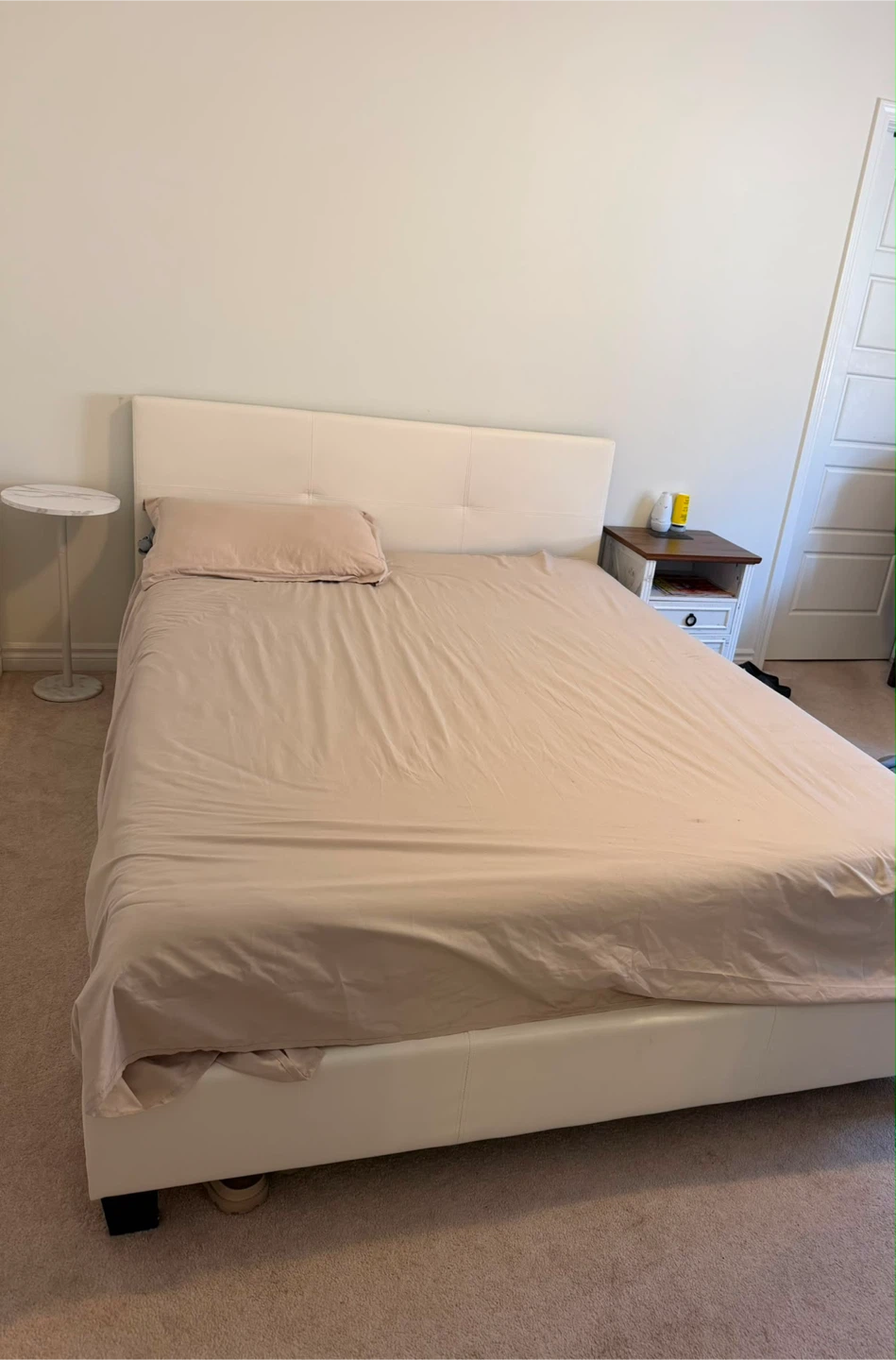 White Faux Leather Platform Bed Frame - photo 3