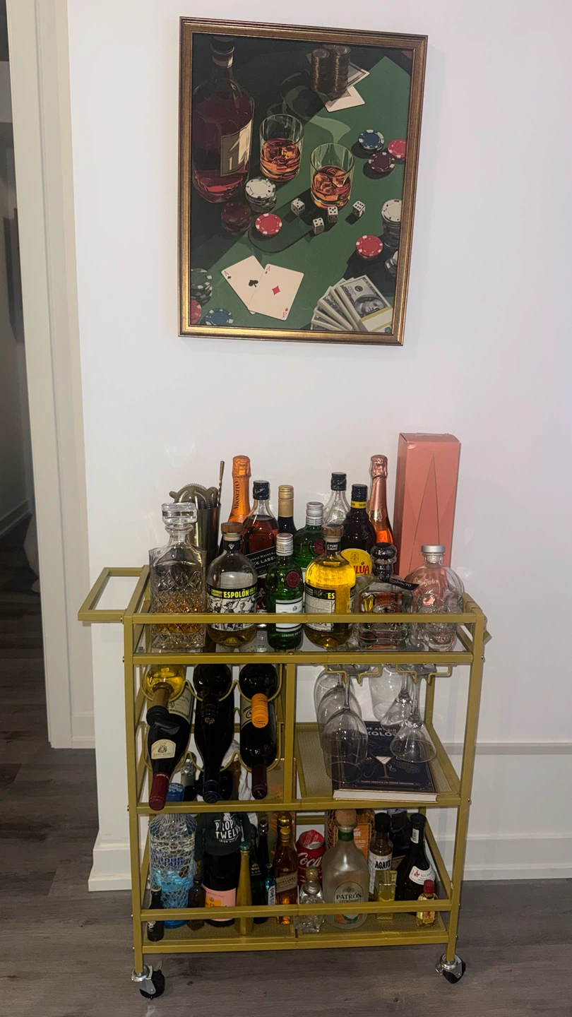 Gold Bar Cart with Glass Shelves