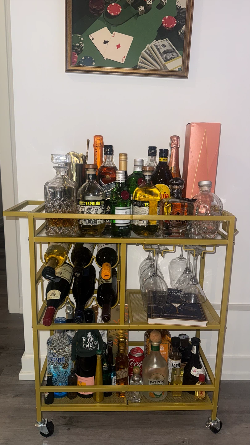 Gold Bar Cart with Glass Shelves - photo 2