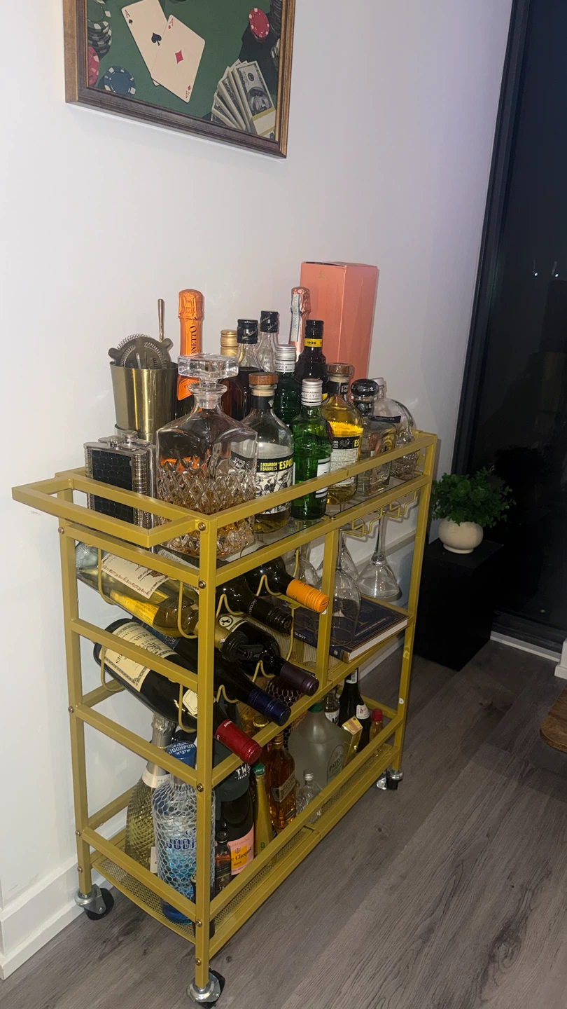 Gold Bar Cart with Glass Shelves - photo 3
