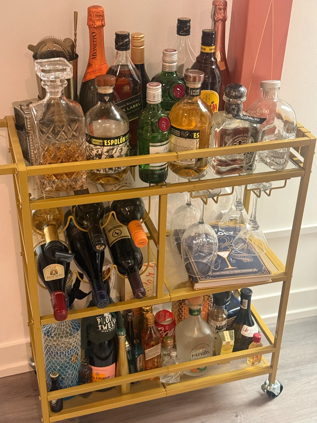 Gold Bar Cart with Glass Shelves - photo 4