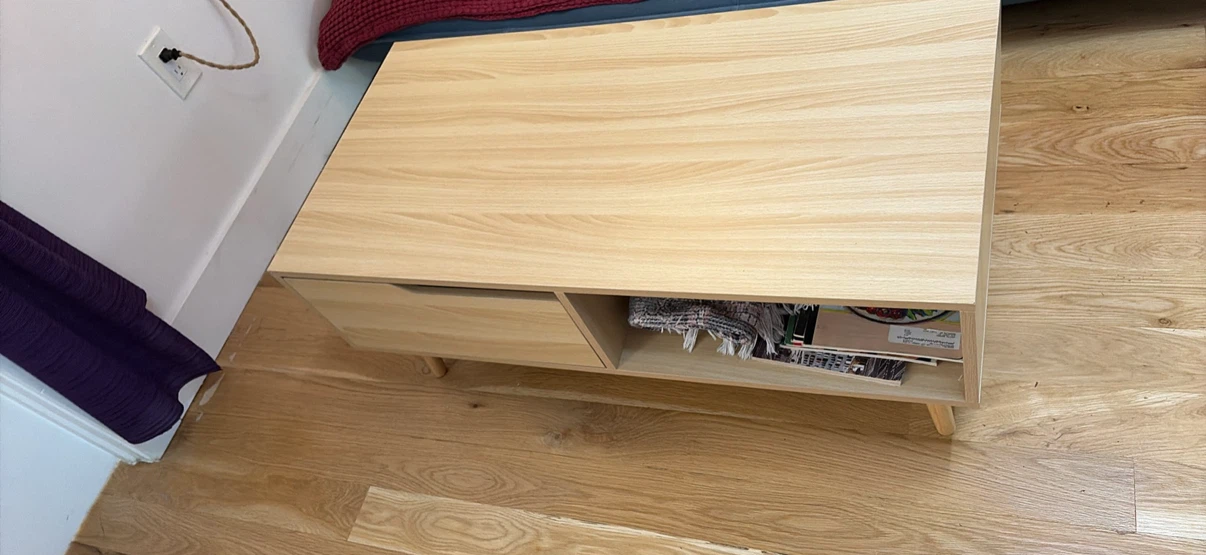 Light Wood Coffee Table with Drawer and Shelf