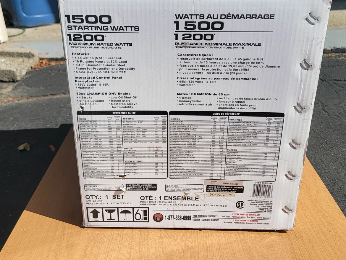 Champion 1500/1200 Watt Portable Generator (2006 unopened box) - photo 2