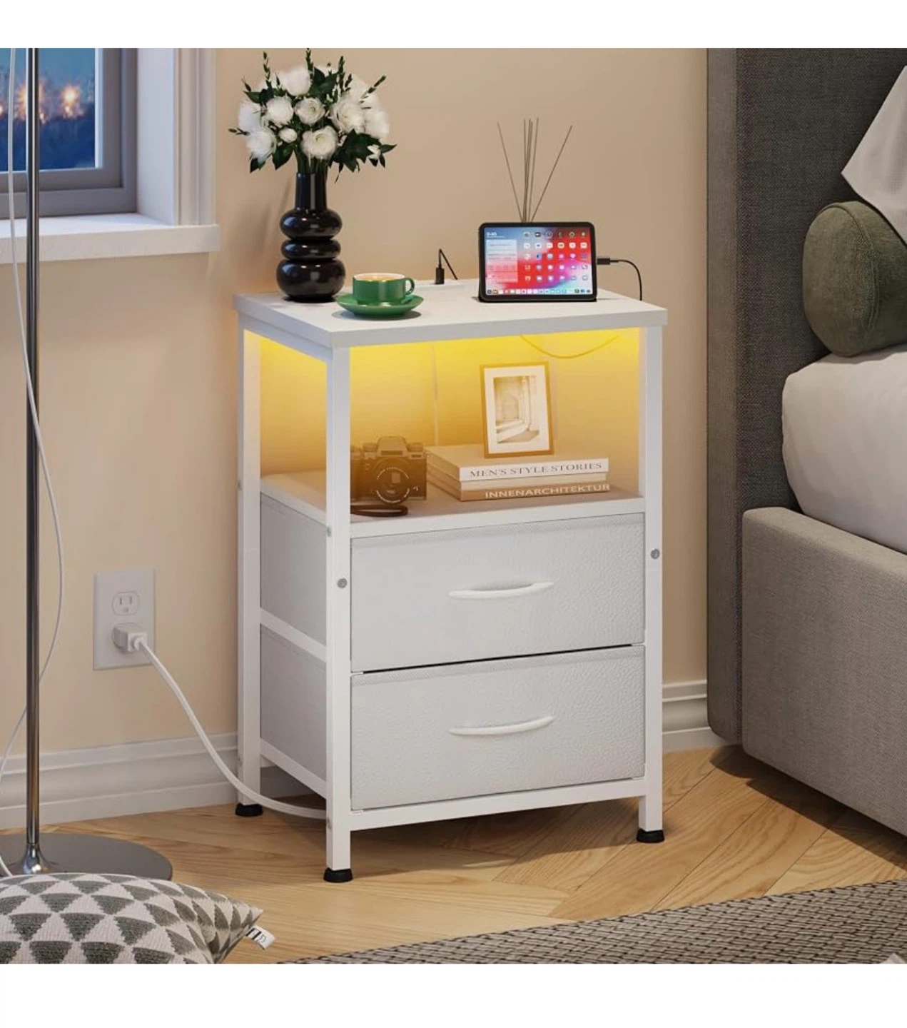 White Night Stand Set with Charging Station NS3 - photo 2