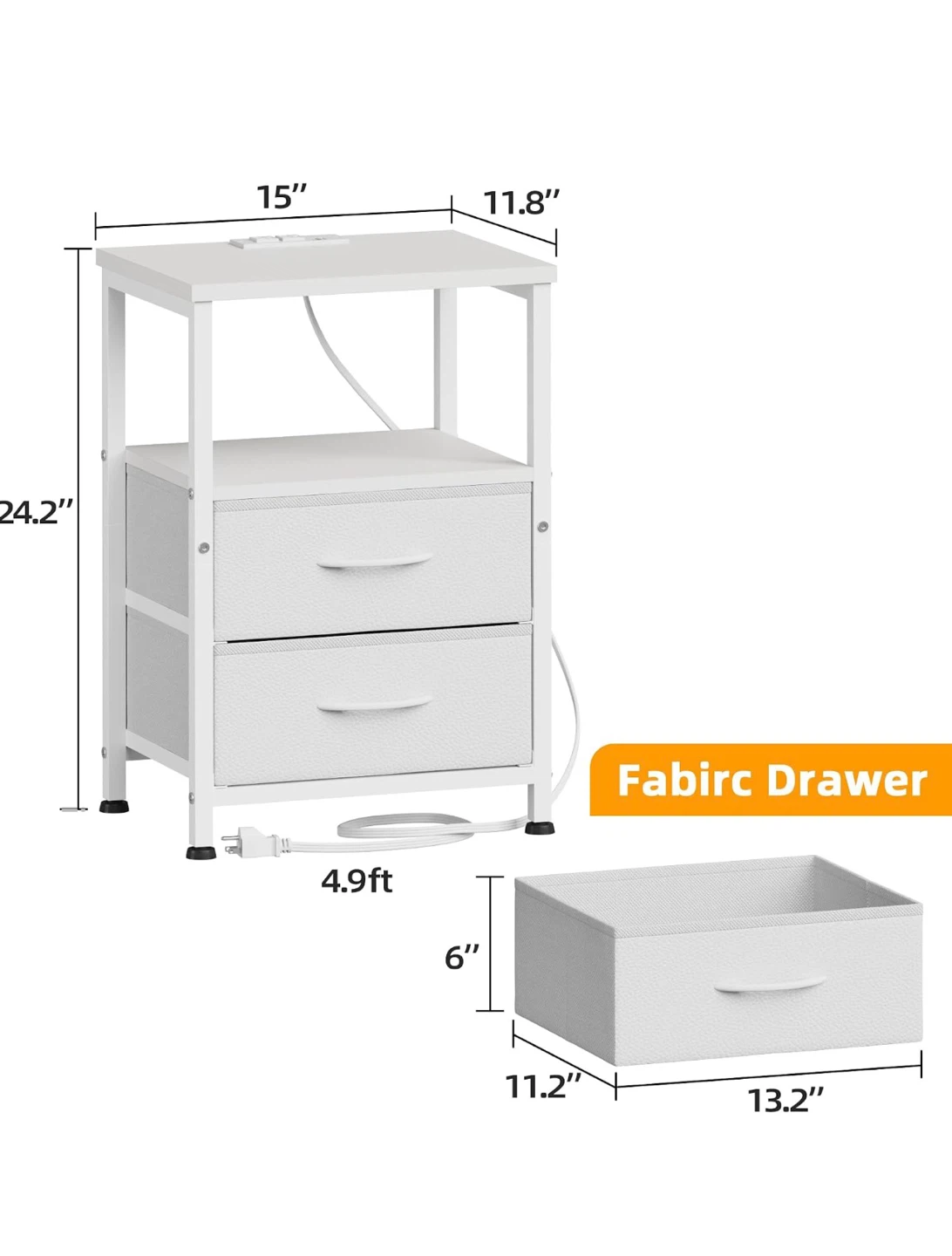 White Night Stand Set with Charging Station NS3 - photo 3