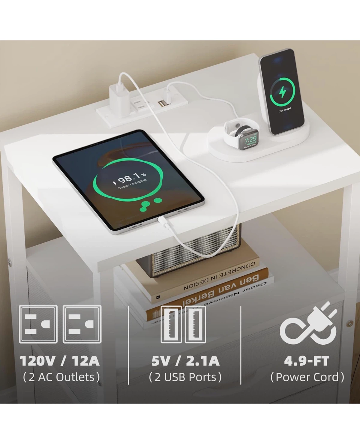 White Night Stand Set with Charging Station NS3 - photo 4