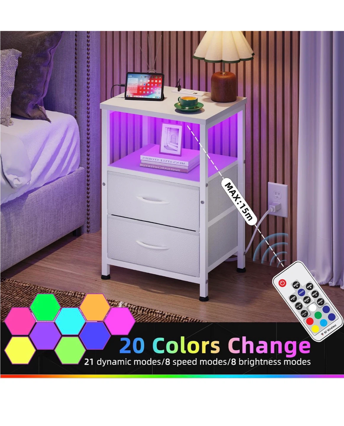White Night Stand Set with Charging Station NS3 - photo 5