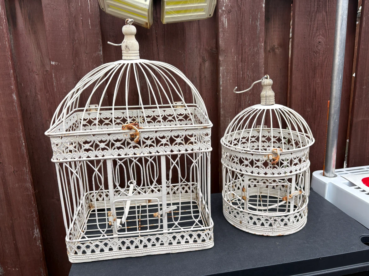 2 White Decorative Bird Cages