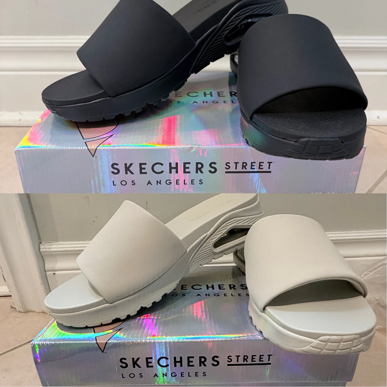Skechers Street Platform Slides – Black & white – Women’s US 11
