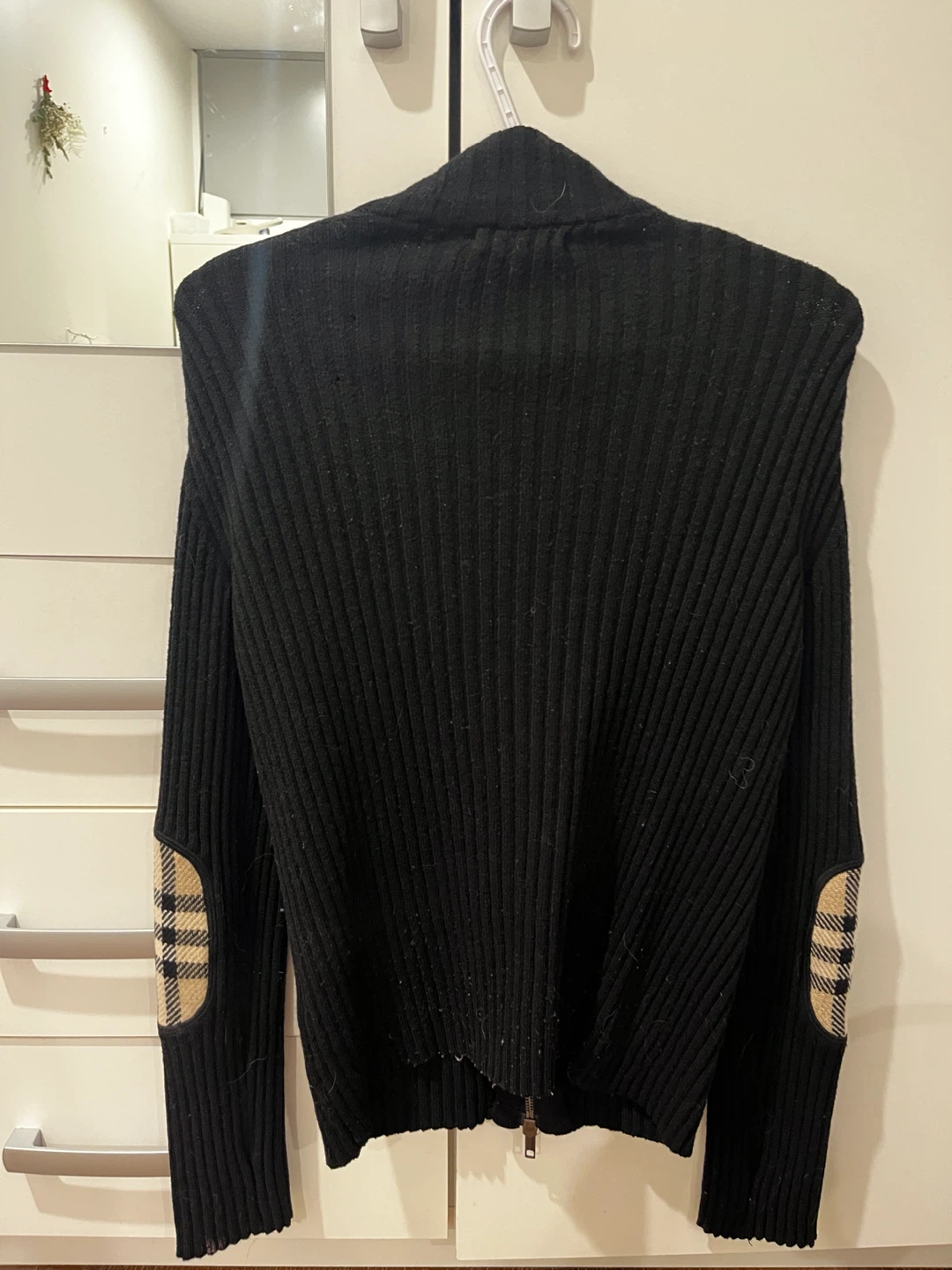 Vintage Burberry Black Merino Wool Zip-Up Sweater