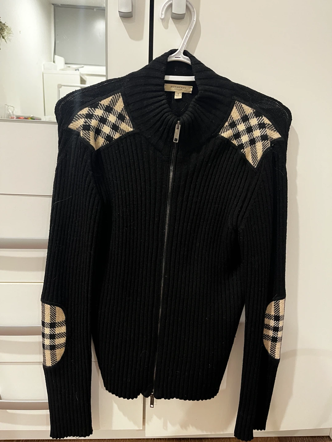 Vintage Burberry Black Merino Wool Zip-Up Sweater - photo 2