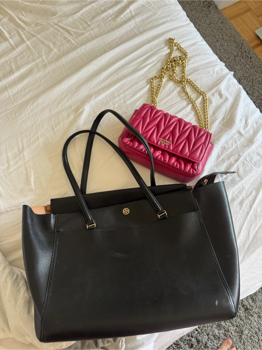 Tory Burch Black Tote Bag & Victoria's Secret Pink Crossbody Bag
