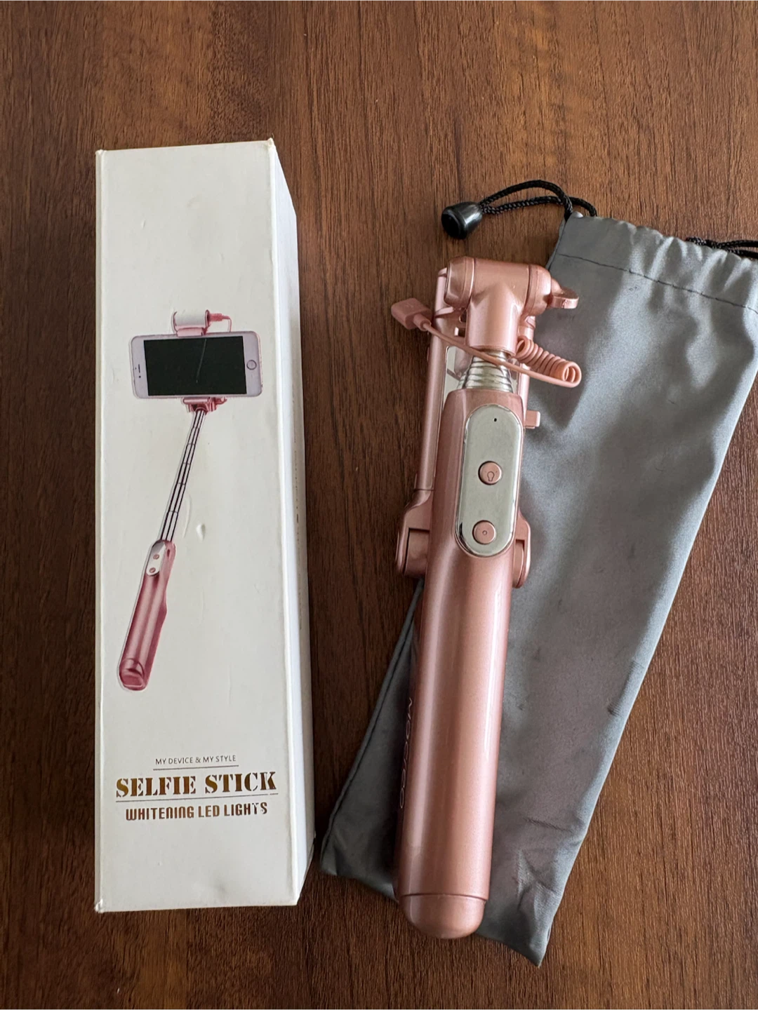 Rose Gold Selfie Stick with Whitening LED Lights