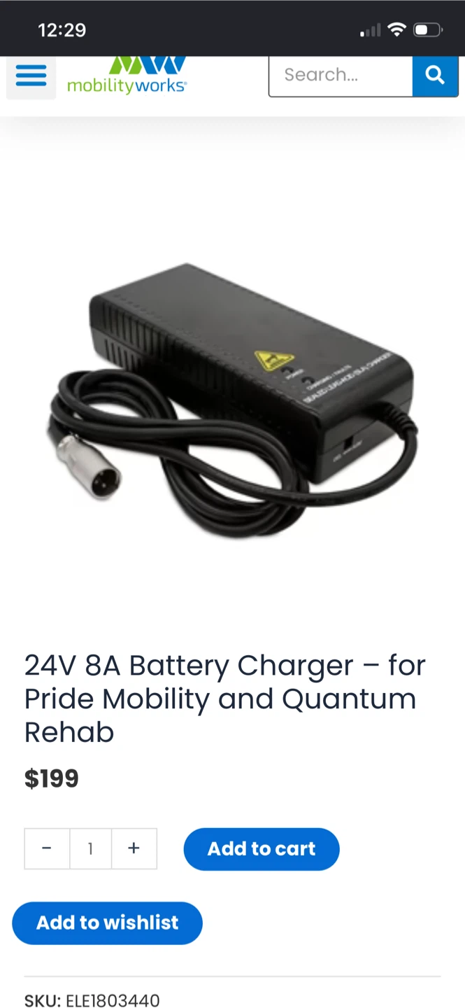 24V 8A Battery Charger for Pride Mobility Quantum Rehab