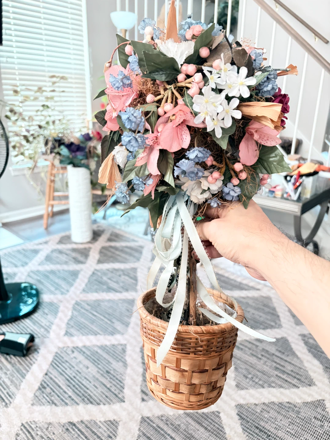 Decorative Floral Arrangement in Wicker Basket - photo 3