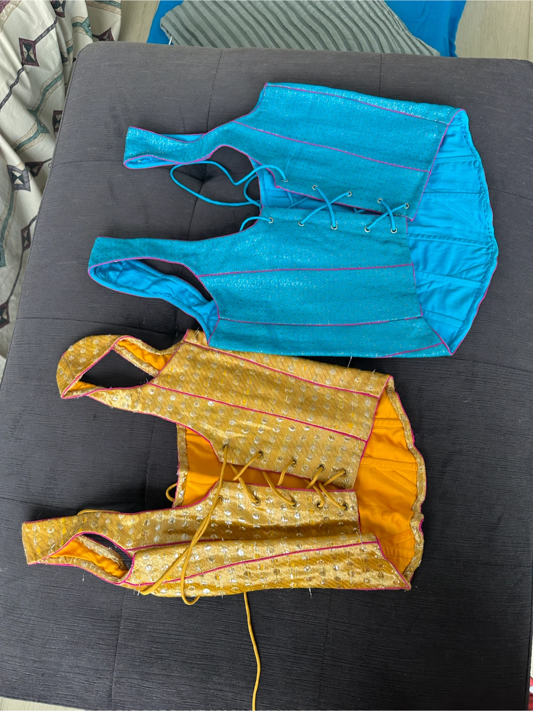 Turquoise and Gold Corset Tops with Lace-Up Back - photo 2