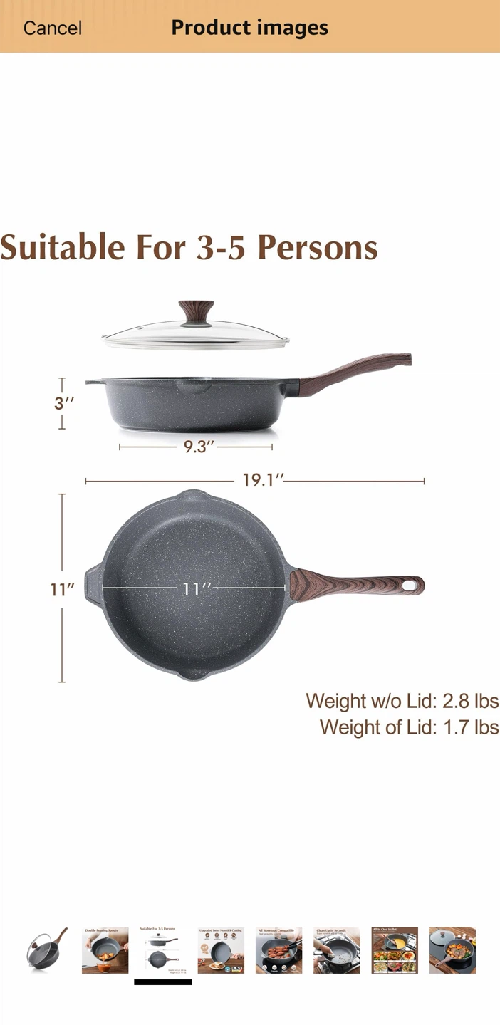 11” Nonstick Deep Sauté Pan with Glass Lid - photo 3