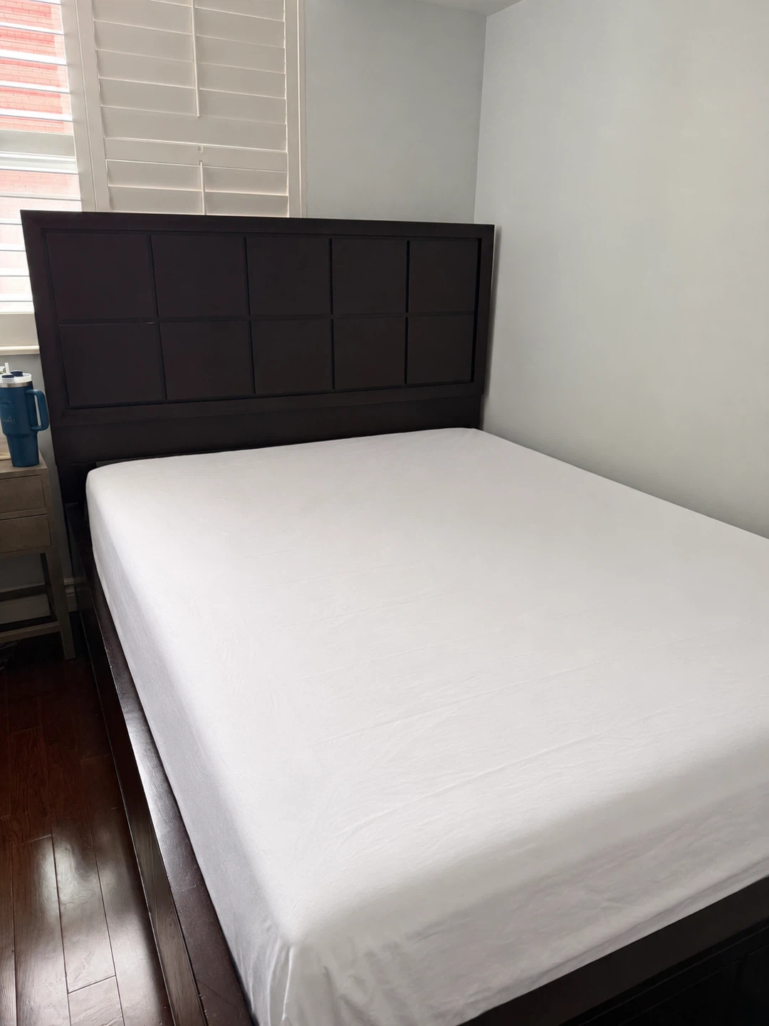 Dark Brown Wood bed with headboard