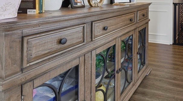 Rustic Farmhouse Buffet Cabinet with Glass Doors