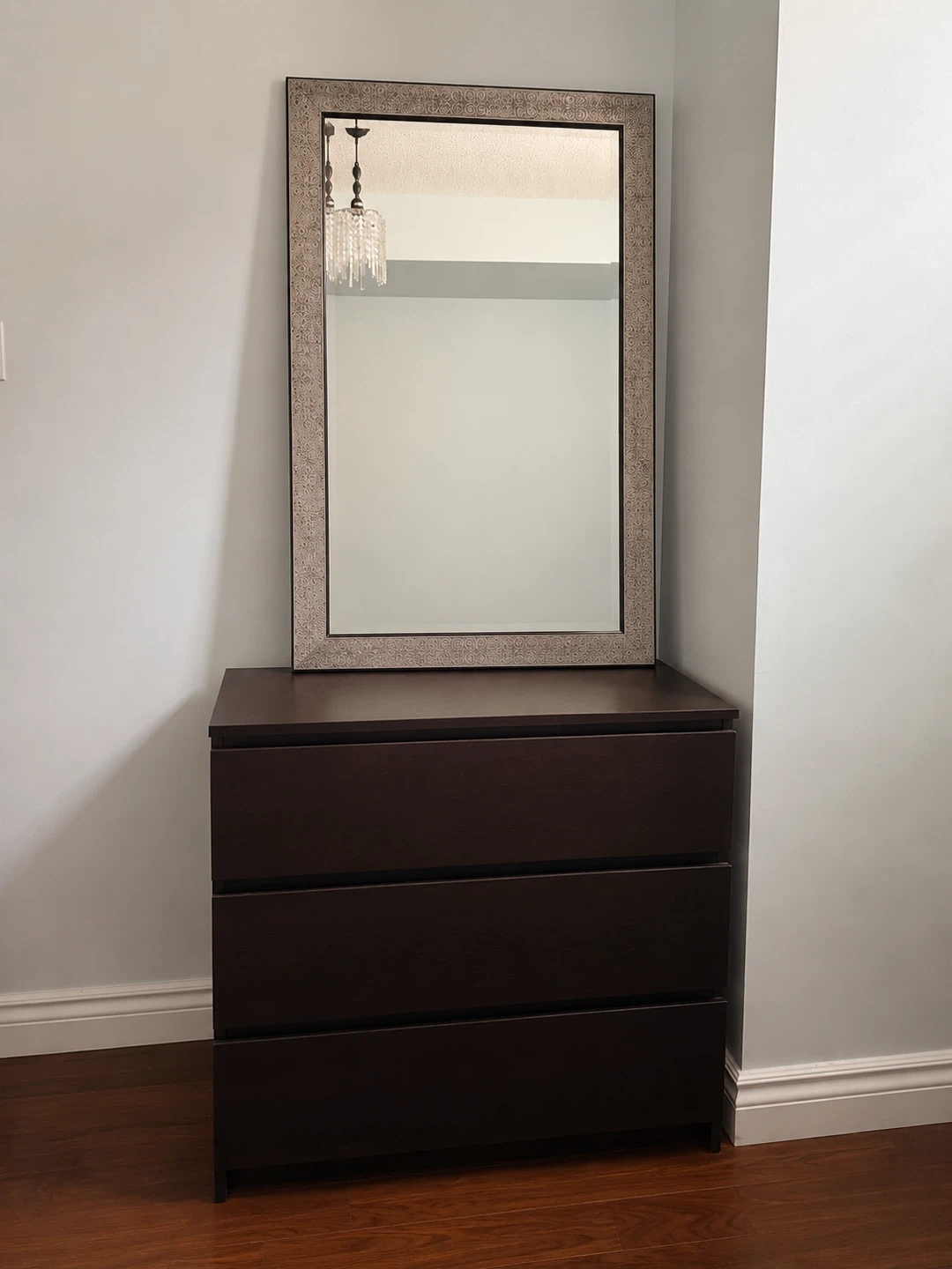 Dark Brown 3-Drawer Dresser with Mirror