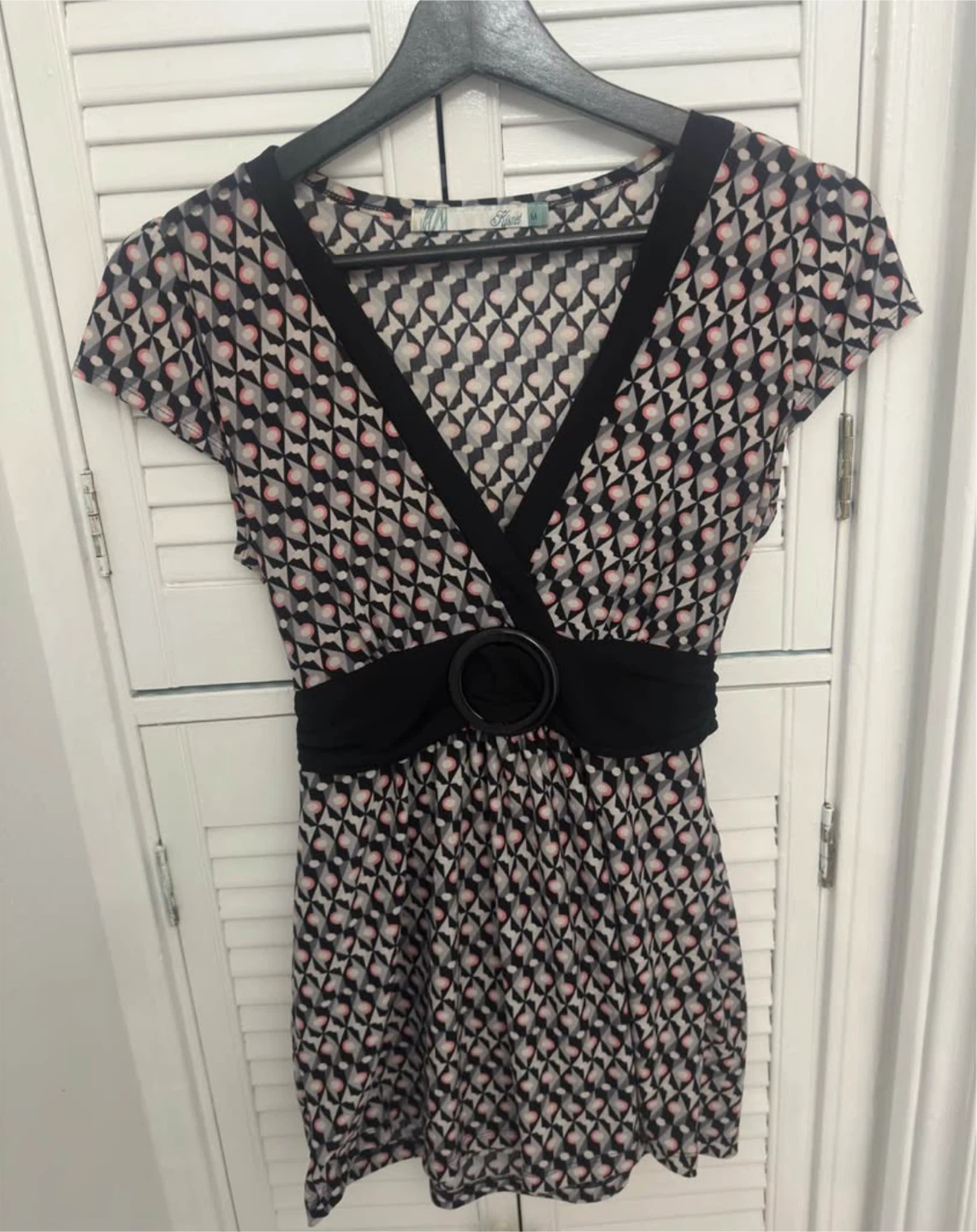 y2k V-Neck Geometric Print Wrap Top Size M