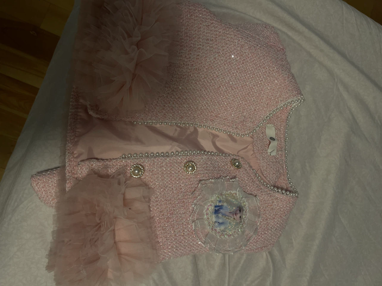 Girls Pink Tweed Jacket with Elsa Embellishment - photo 2