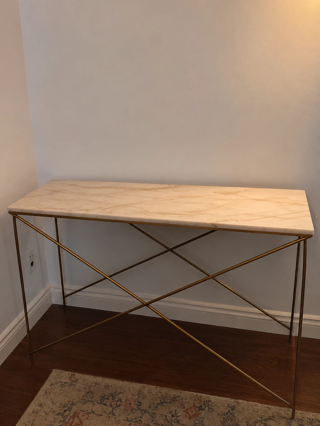 Marble Top Console Table with Gold Metal Base