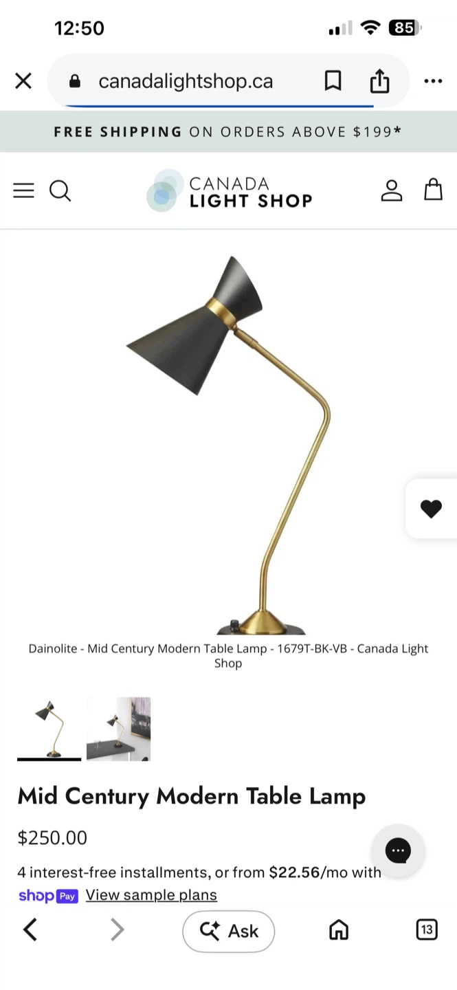 Mid Century Modern Table Lamp  by Dainolite - Black & Brass - photo 4