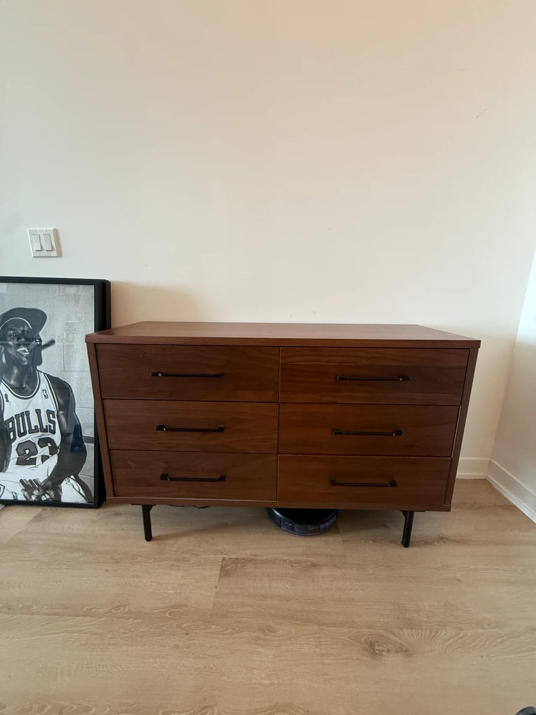 Brown Wood Dresser with 6 Drawers