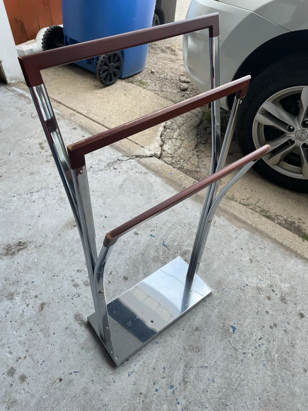 Chrome and Wood Towel Rack