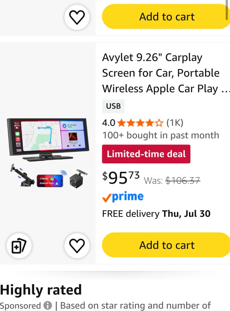 Avylet 9.26" Portable Wireless CarPlay & Android Auto Screen