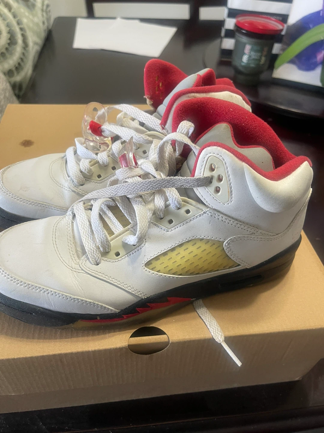 Air Jordan 5 Retro White Red Sneakers - photo 4