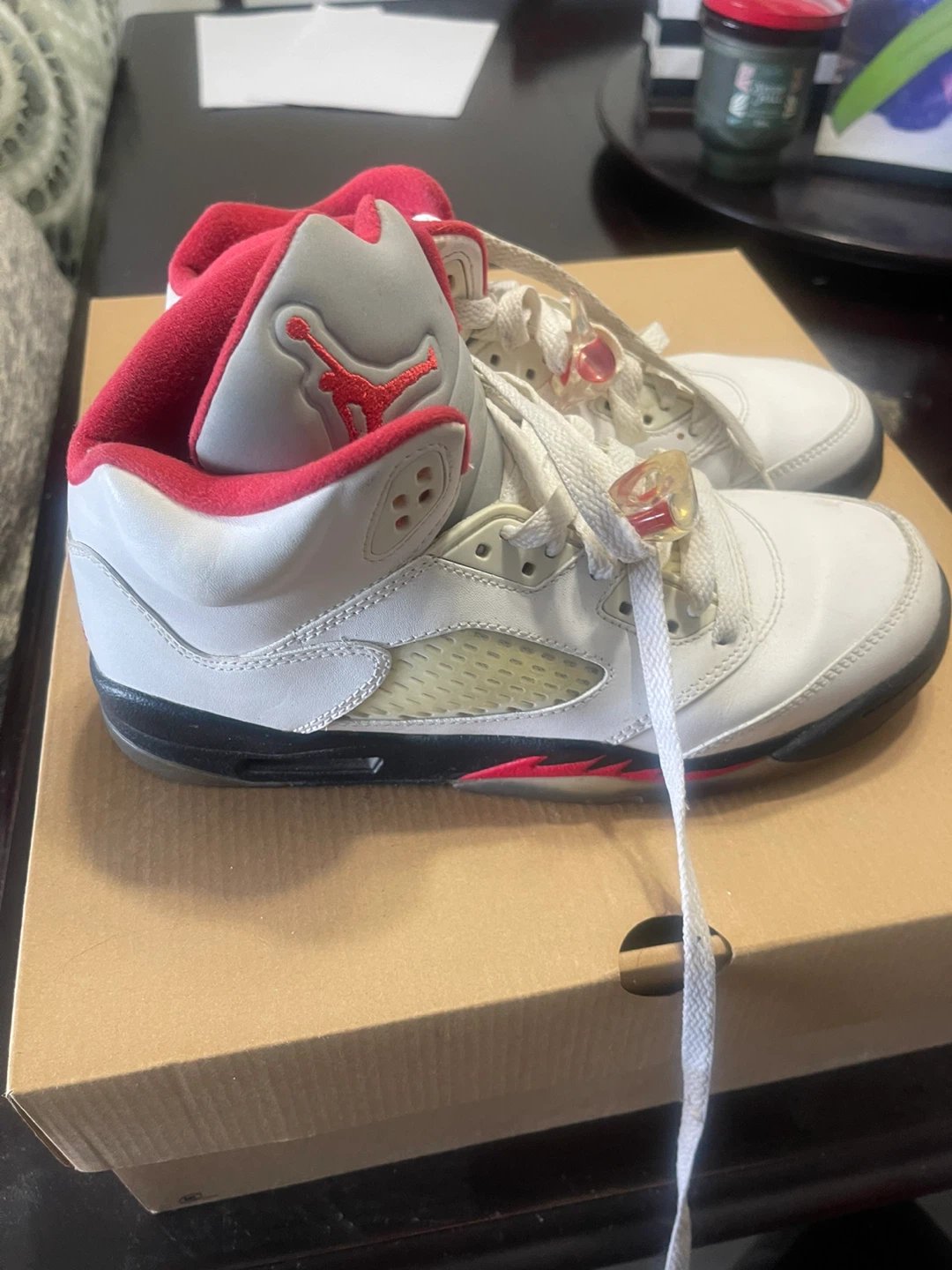 Air Jordan 5 Retro White Red Sneakers - photo 2