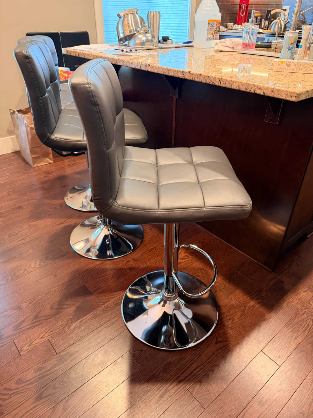 Set of 3 Grey Adjustable Bar Stools