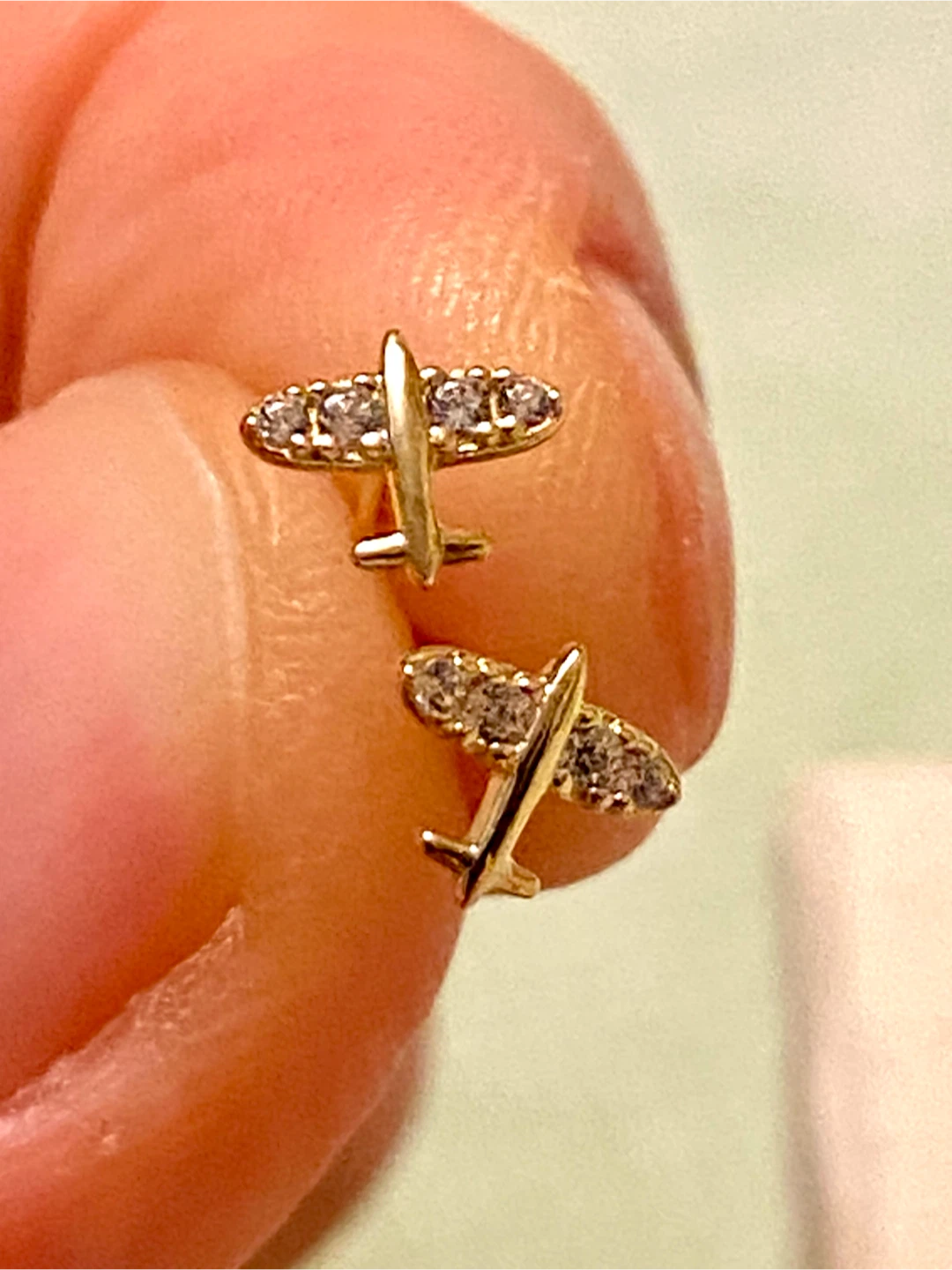 9K Gold Airplane Stud Earrings with Crystals - photo 4