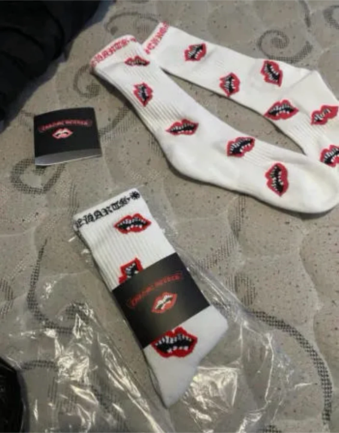 Chrome Hearts Socks - White with Red Lips