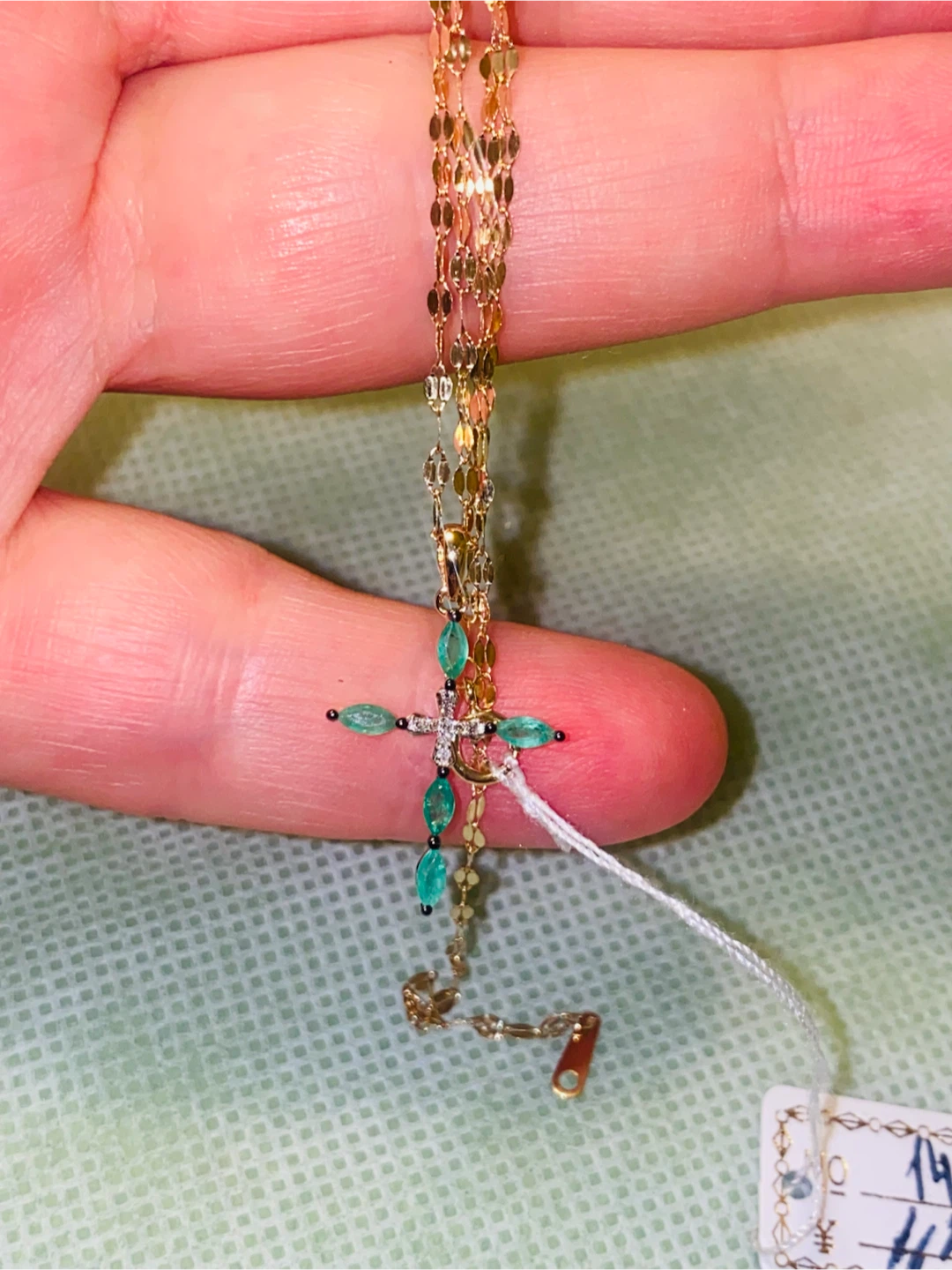 14K Gold Emerald and Diamond Cross Necklace - photo 2