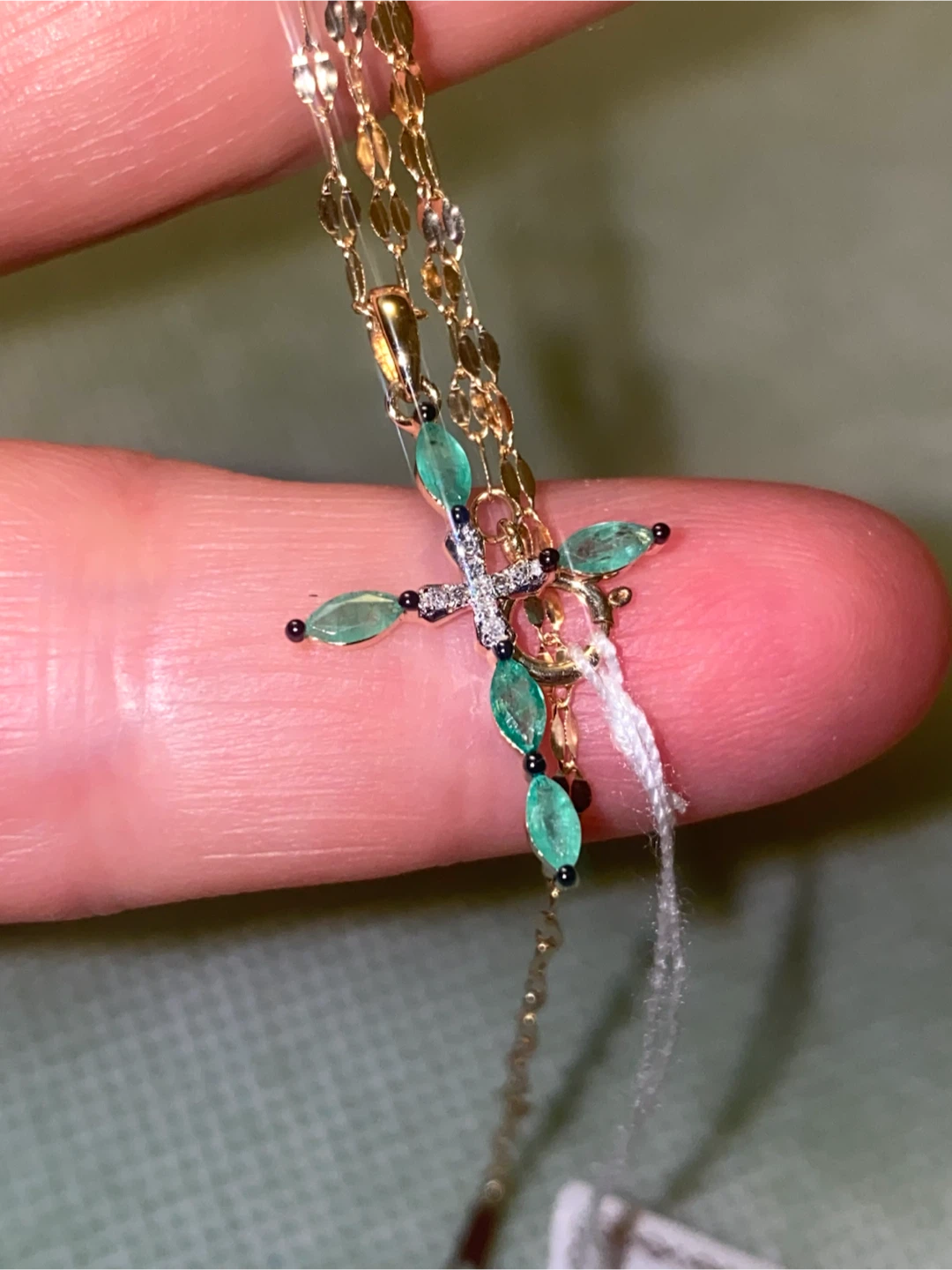 14K Gold Emerald and Diamond Cross Necklace - photo 3