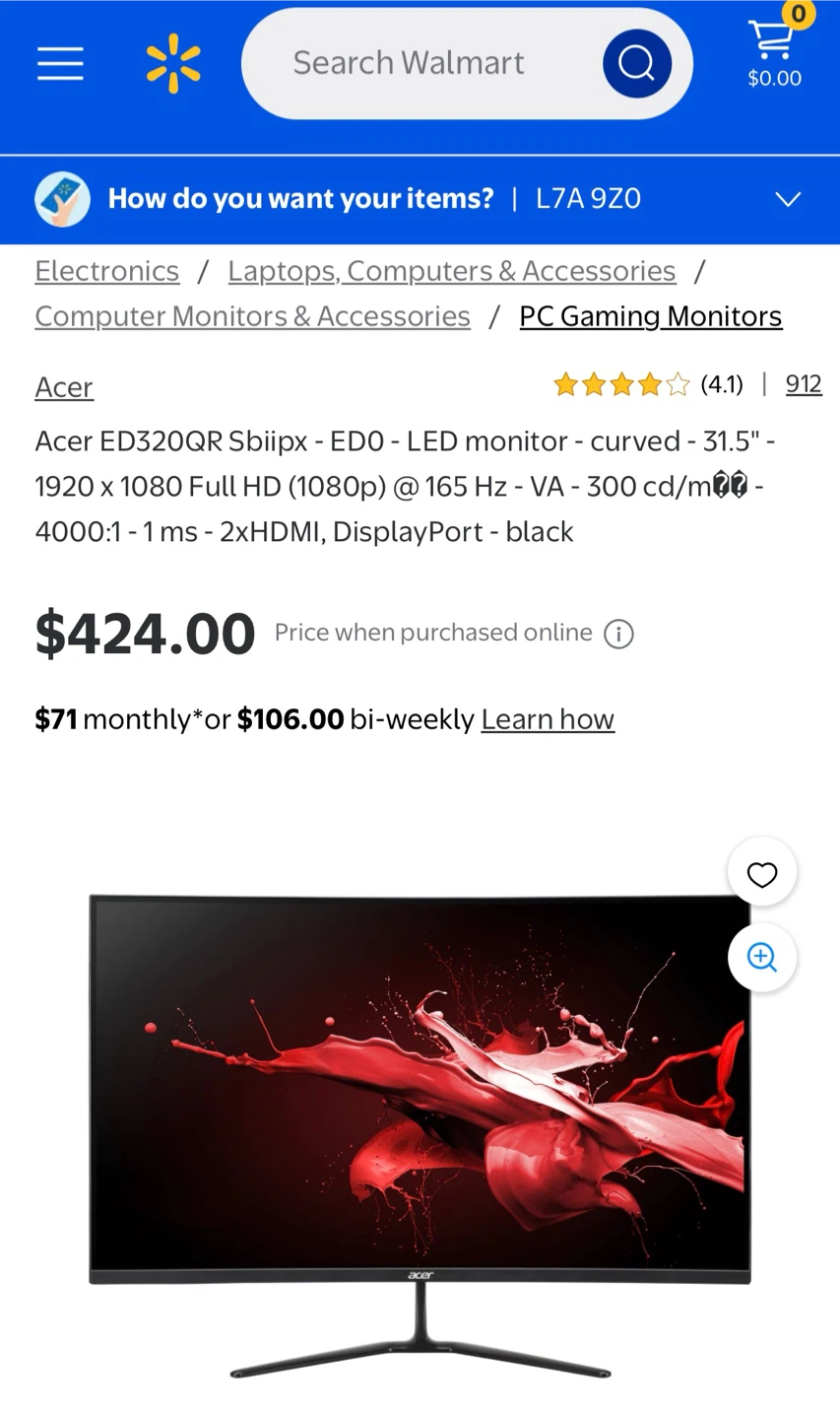 165 Hz 31.5” Acer Curved Gaming Monitor ED320QR - photo 2
