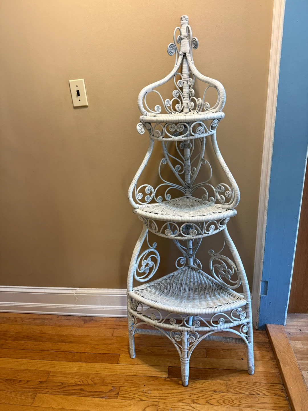 Vintage corner shelf rattan and wicker
