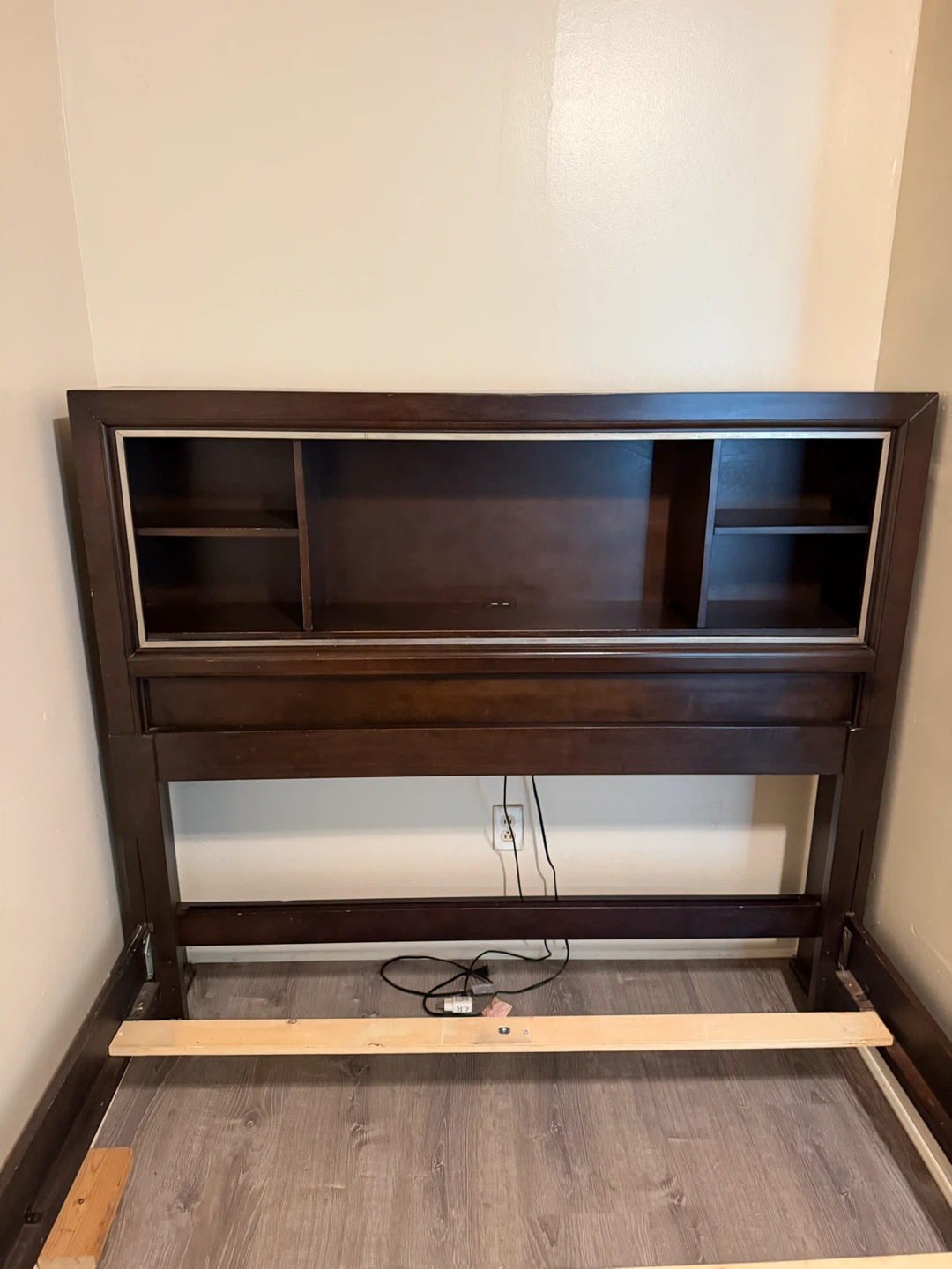 Dark Wood Bed Frame with Headboard Storage - photo 2