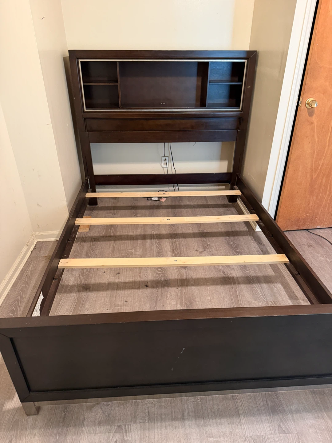 Dark Wood Bed Frame with Headboard Storage - photo 3