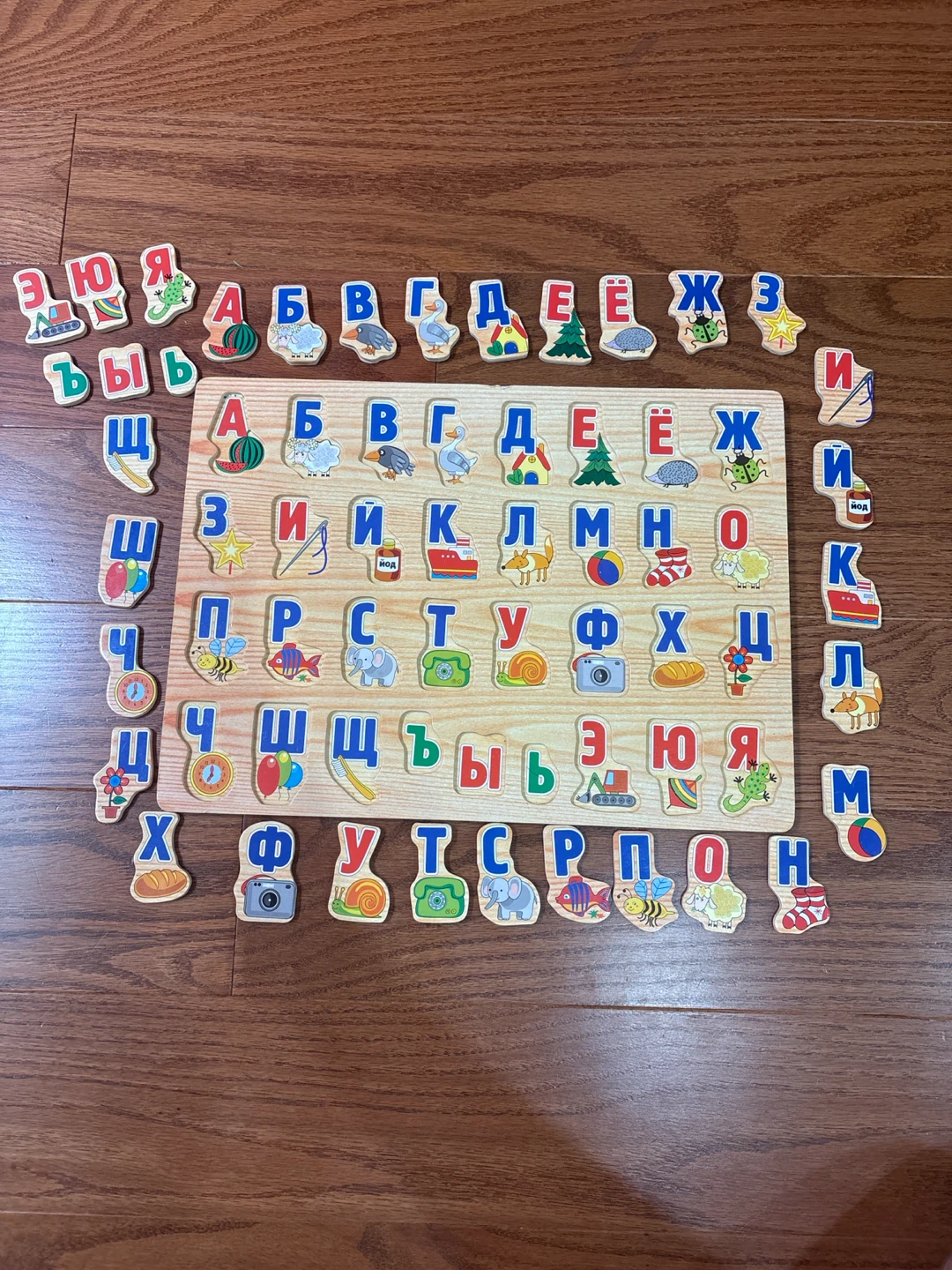 Wooden Russian Alphabet Board with Puzzle Pieces - photo 2