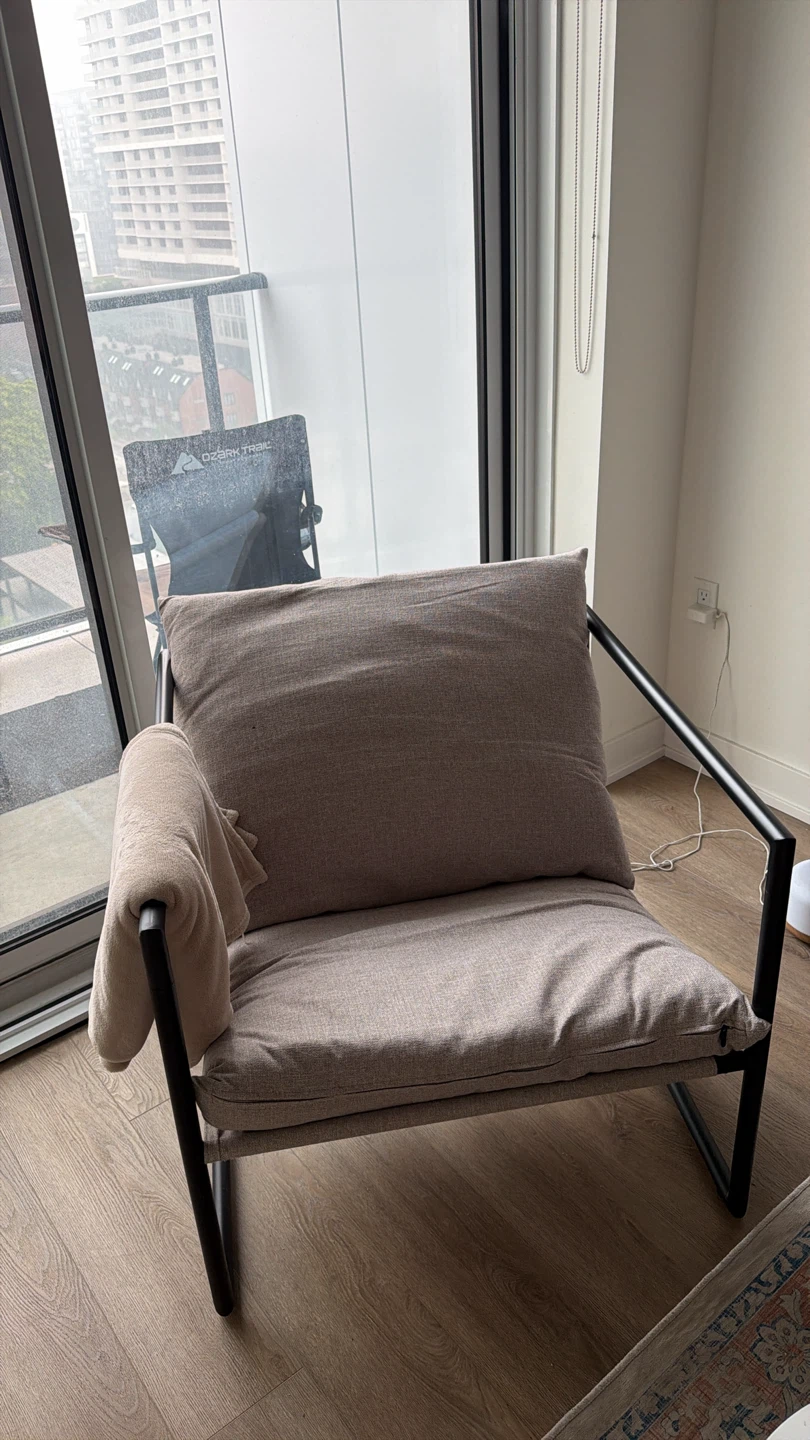 Metal Framed Armchair with Shredded Foam Cushioning, Oatmeal - photo 2