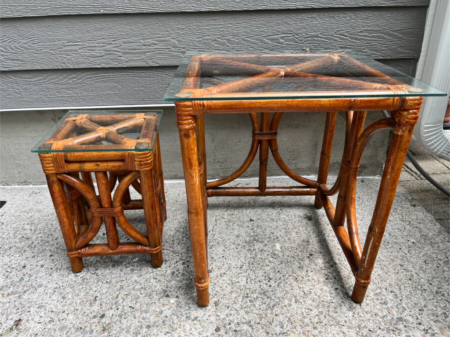 Vintage Rattan End Tables with Glass Tops (Set of 2) - photo 2